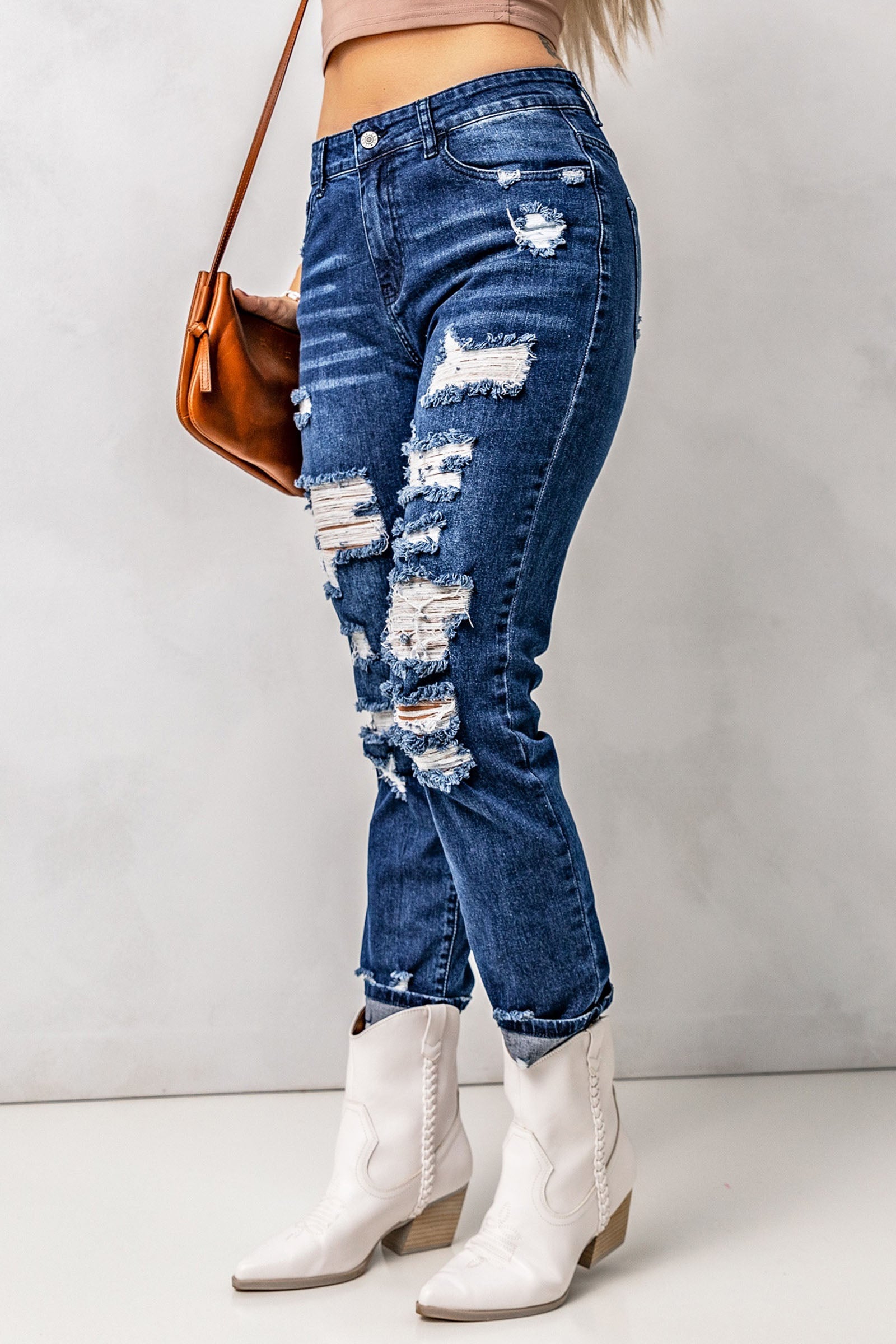 Distressed High Waist Jeans with Pockets - Bottoms - Pants - 7 - 2024