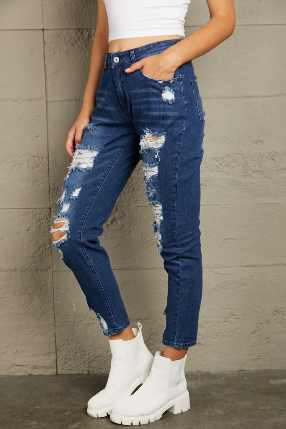 Distressed High Waist Jeans with Pockets - Bottoms - Pants - 3 - 2024