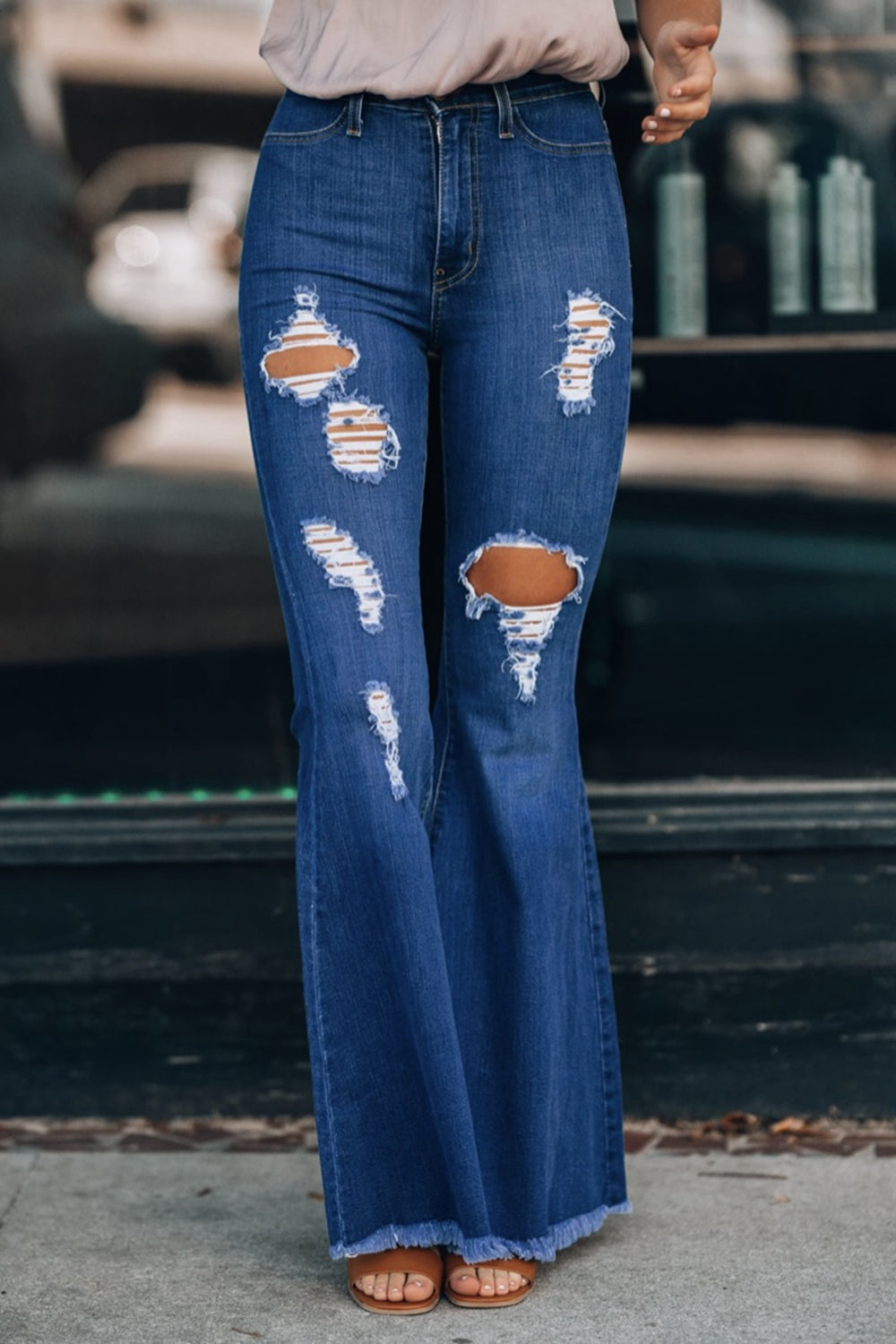 Distressed Raw Hem Flare Jeans - Medium / XS - Bottoms - Pants - 1 - 2024