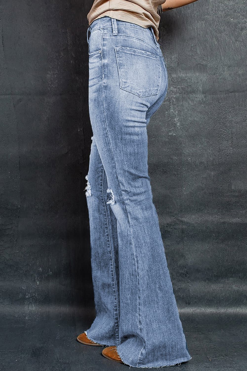 Distressed Raw Hem Flare Jeans - Bottoms - Pants - 3 - 2024