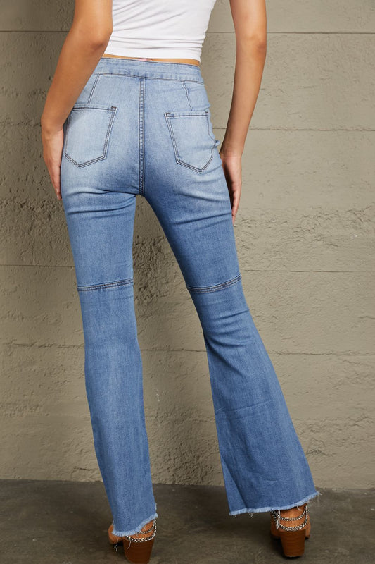 Distressed Raw Hem High-Waist Flare Jeans - Bottoms - Pants - 2 - 2024