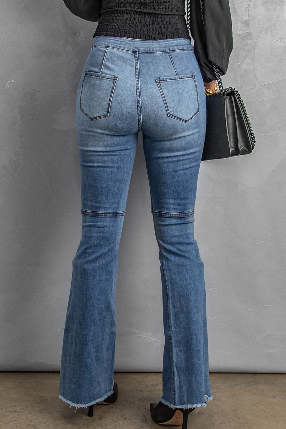 Distressed Raw Hem High-Waist Flare Jeans - Bottoms - Pants - 6 - 2024