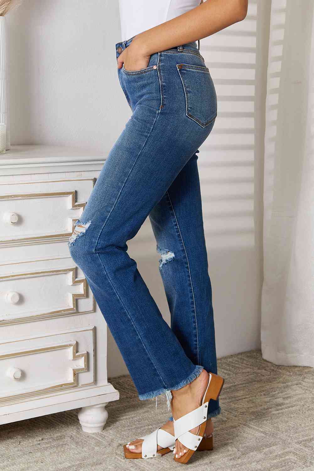 Distressed Raw Hem Jeans - Bottoms - Pants - 6 - 2024