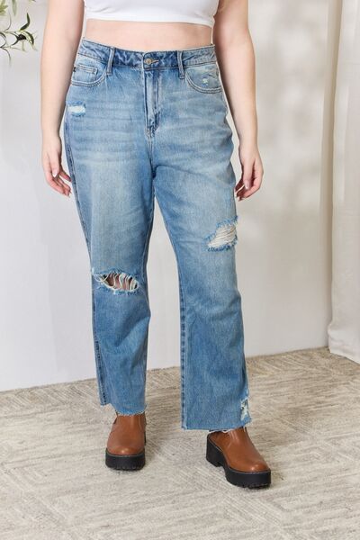 Distressed Raw Hem Straight Jeans - Bottoms - Pants - 6 - 2024