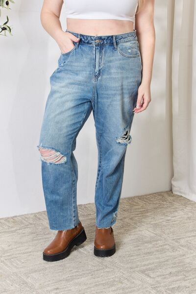 Distressed Raw Hem Straight Jeans - Bottoms - Pants - 7 - 2024