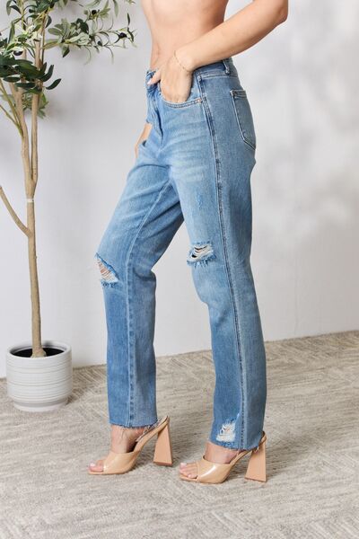 Distressed Raw Hem Straight Jeans - Bottoms - Pants - 3 - 2024