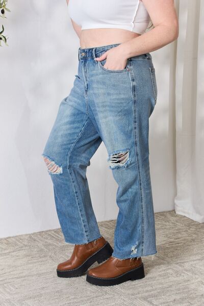 Distressed Raw Hem Straight Jeans - Bottoms - Pants - 8 - 2024