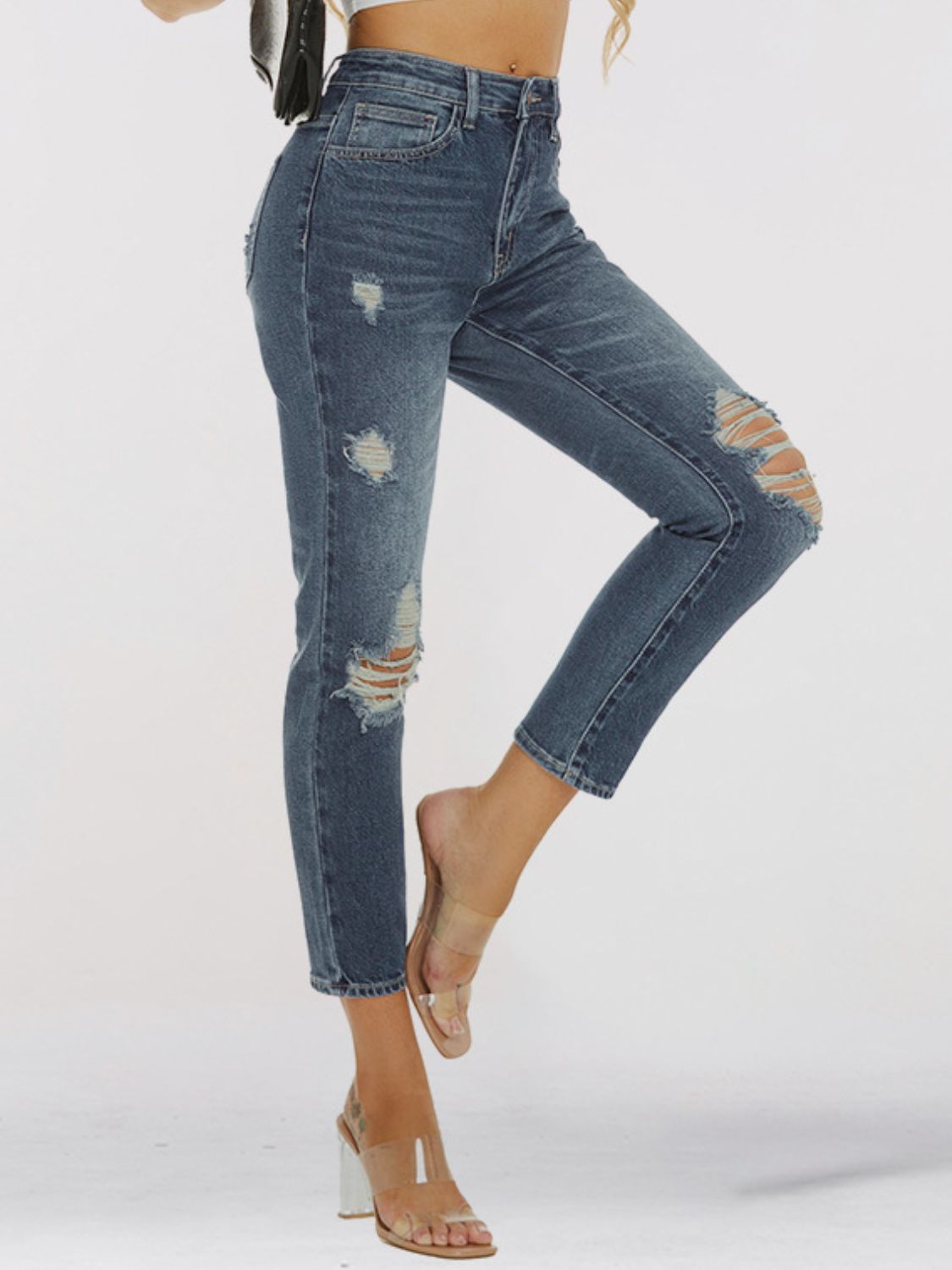 Distressed Skinny Cropped Jeans - Bottoms - Pants - 4 - 2024