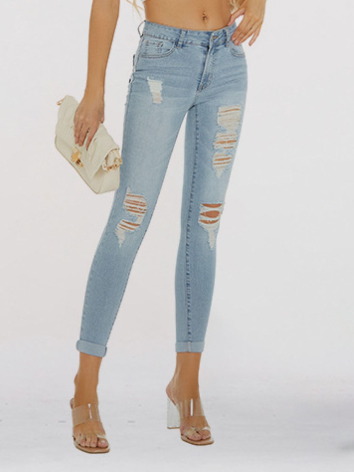 Distressed Skinny Cropped Jeans - Bottoms - Pants - 4 - 2024