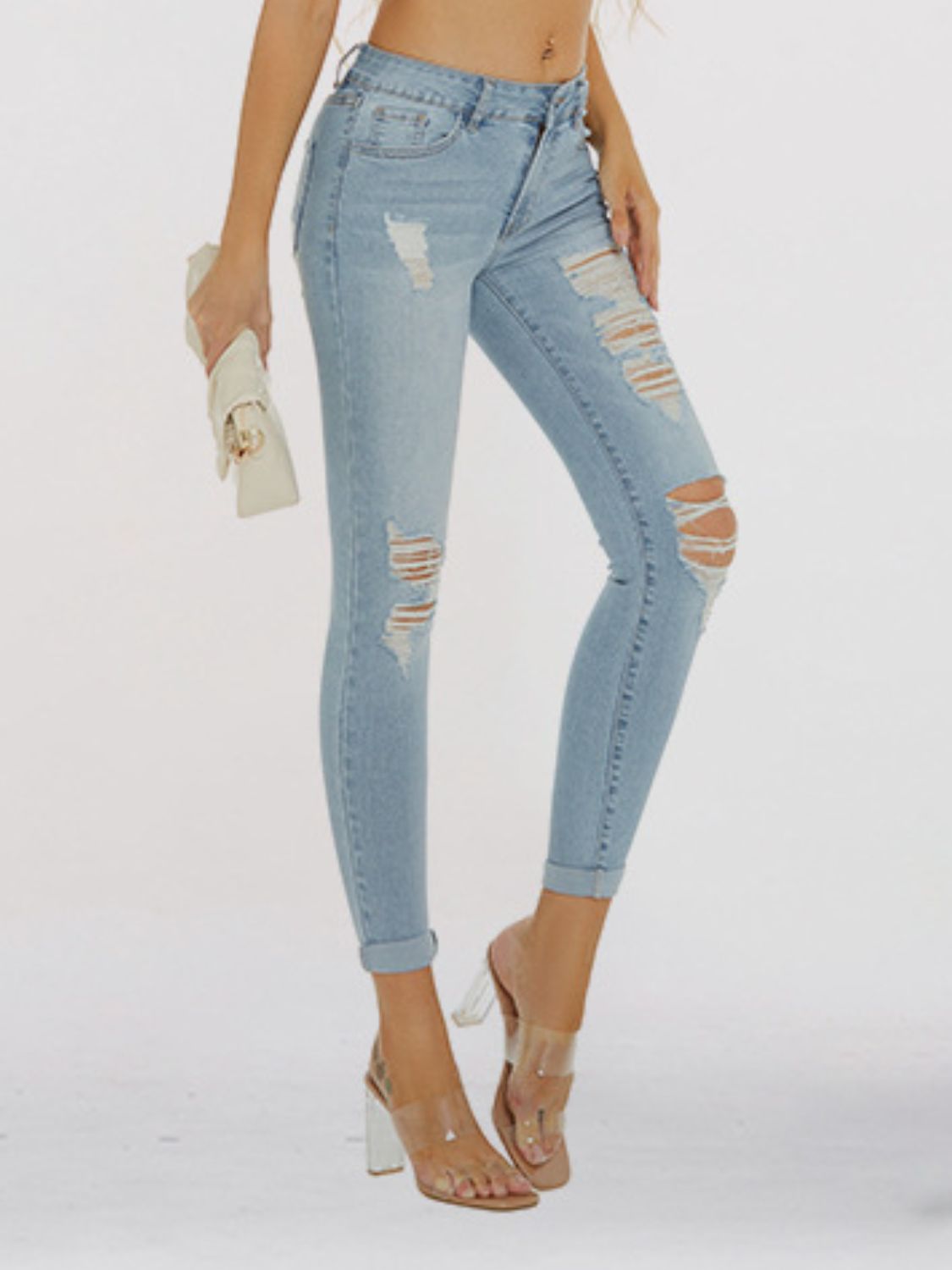 Distressed Skinny Cropped Jeans - Bottoms - Pants - 3 - 2024