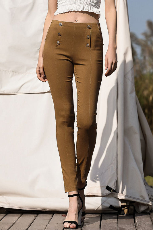 Double-Breasted Skinny Pants - Brown / S - Bottoms - Pants - 1 - 2024