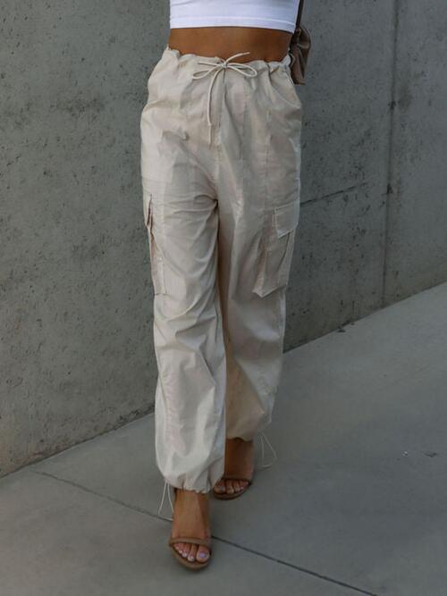 Drawstring Pants with Pockets - Beige / S - Bottoms - Pants - 1 - 2024