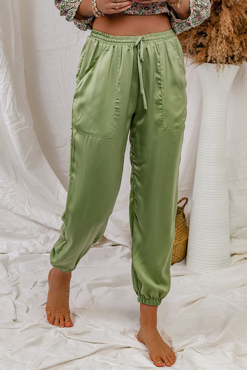 Drawstring Pull-On Joggers with Pockets - Green / S - Bottoms - Pants - 1 - 2024