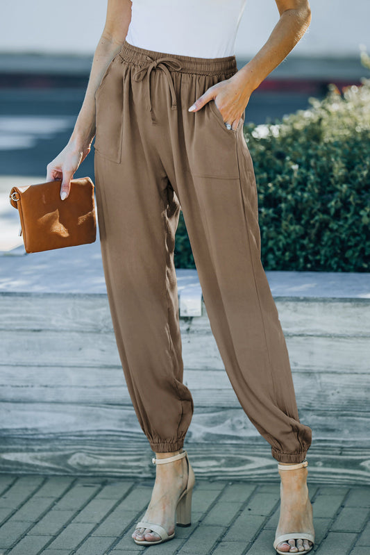 Drawstring Waist Joggers with Pockets - Brown / S - Bottoms - Pants - 1 - 2024