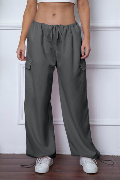 Drawstring Waist Pants with Pockets - Gray / XS - Bottoms - Pants - 11 - 2024