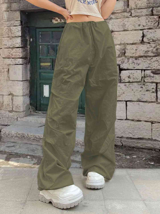 Drawstring Waist Pants with Pockets - Green / XS - Bottoms - Pants - 1 - 2024