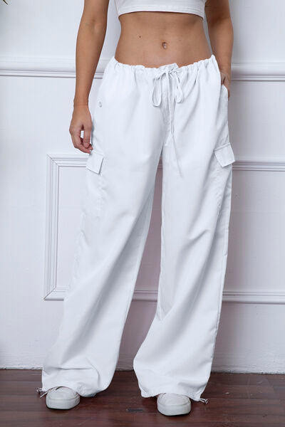 Drawstring Waist Pants with Pockets - White / XS - Bottoms - Pants - 5 - 2024