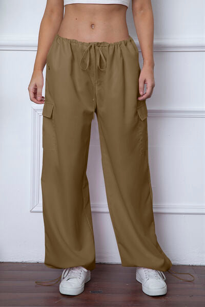 Drawstring Waist Pants with Pockets - Brown / XS - Bottoms - Pants - 14 - 2024