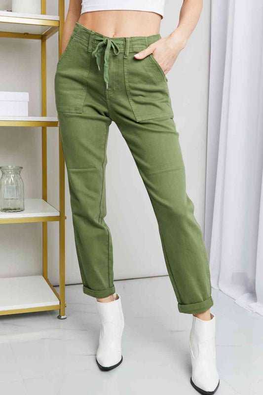 Drawstring Waist Pocket Jeans - Green / 0(24) - Bottoms - Pants - 1 - 2024