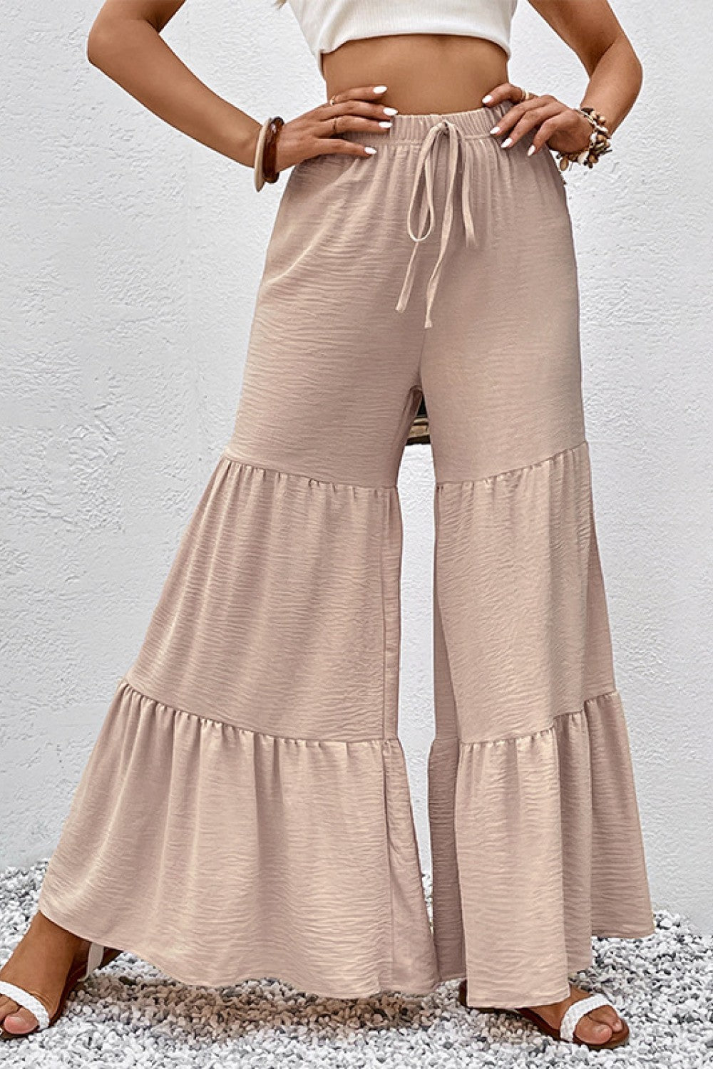 Drawstring Waist Tiered Flare Culottes - Bottoms - Pants - 3 - 2024