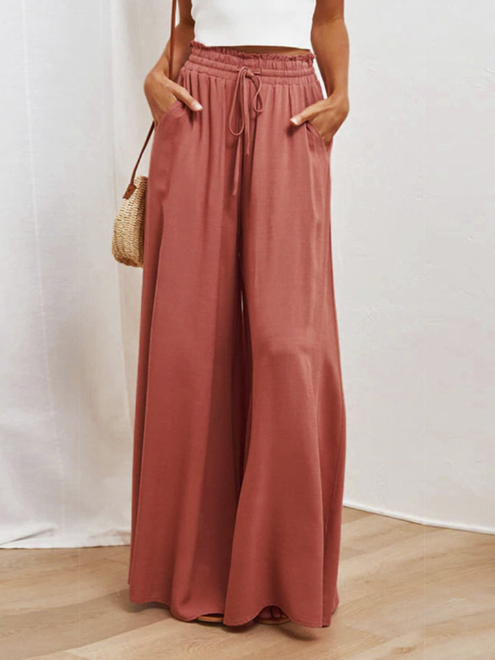 Drawstring Waist Wide Leg Pants - Red / S - Bottoms - Pants - 7 - 2024