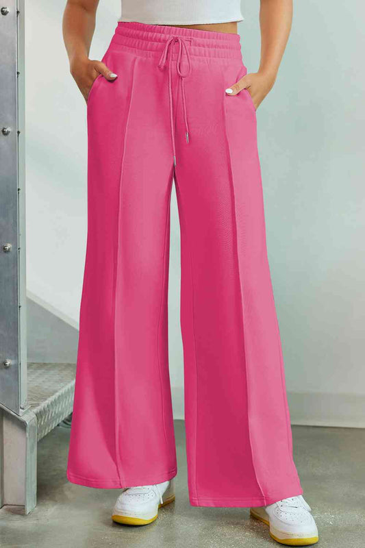Drawstring Wide Leg Pants with Pockets - Pink / S - Bottoms - Pants - 1 - 2024