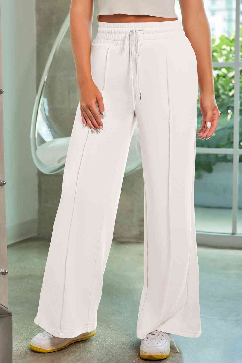 Drawstring Wide Leg Pants with Pockets - White / S - Bottoms - Pants - 5 - 2024