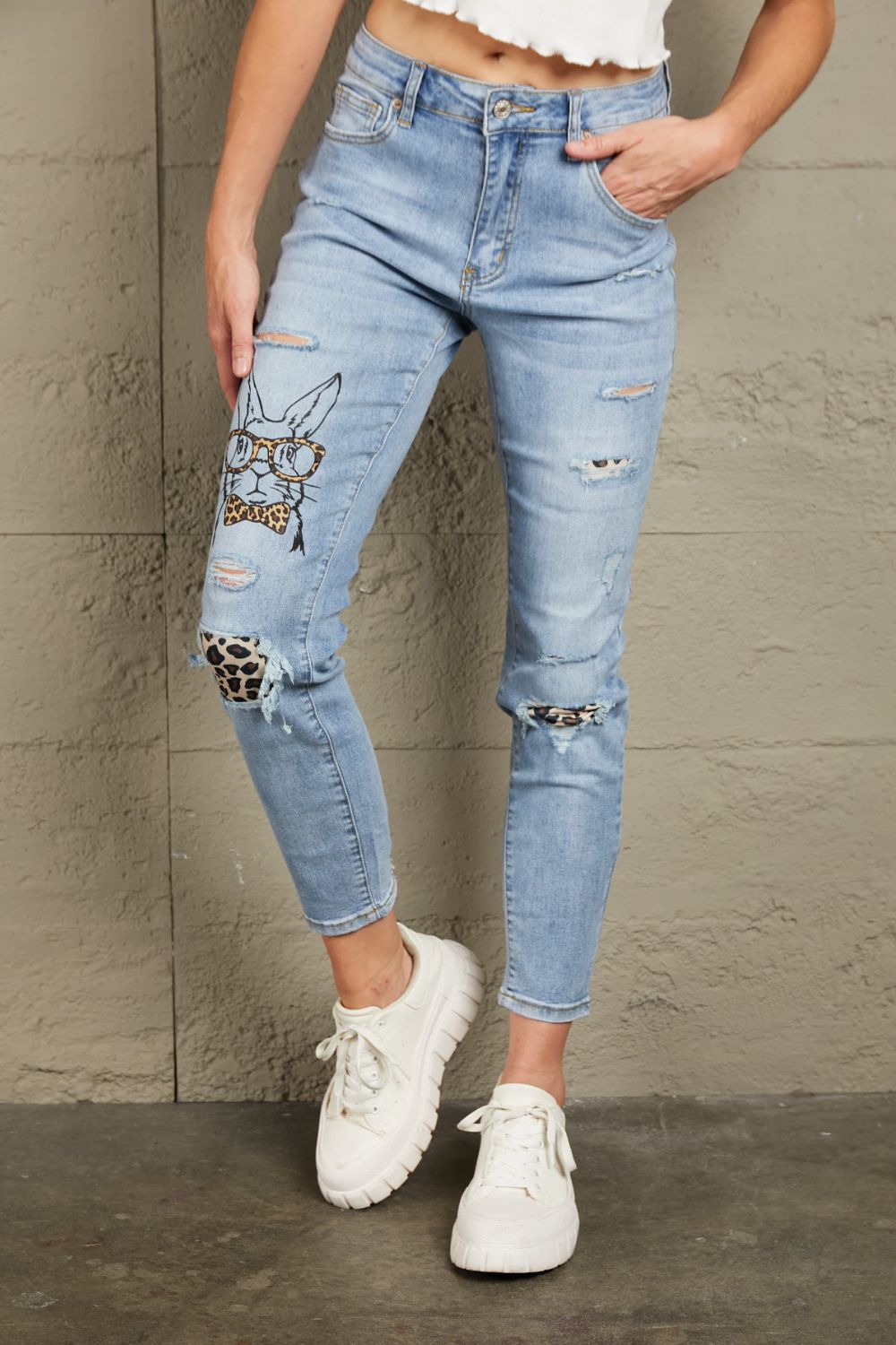 Easter Leopard Patch Bunny Graphic Jeans - Bottoms - Pants - 1 - 2024