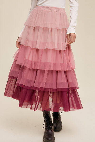 Elastic Waist Layered Tulle Midi Skirt - Bottoms - Skirts - 3 - 2024