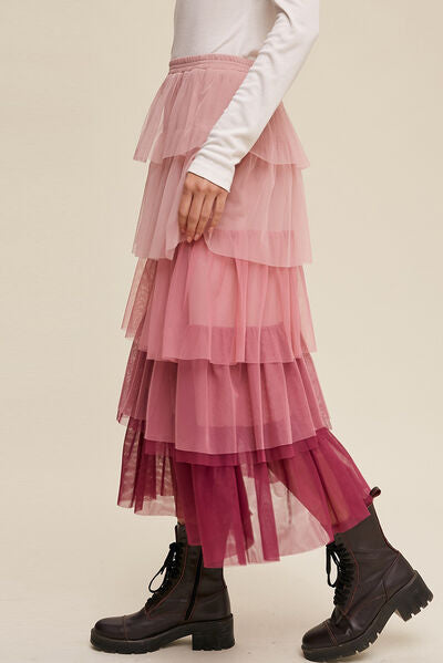 Elastic Waist Layered Tulle Midi Skirt - Bottoms - Skirts - 4 - 2024