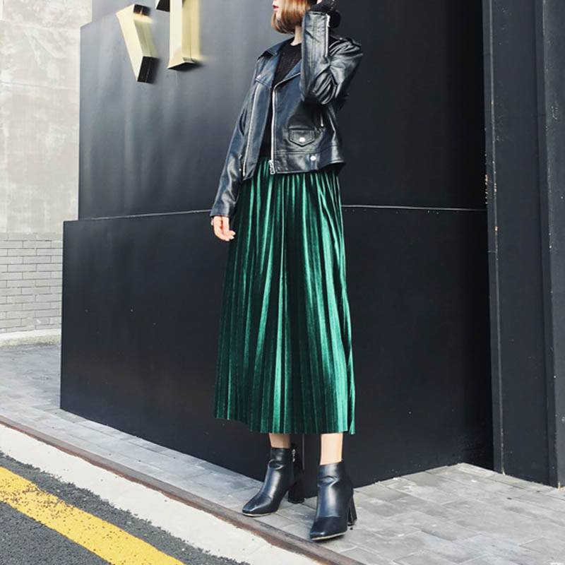 Elastic Waist Pleated Velvet Skirt - Green / One Size - Bottoms - Cosmetics - 9 - 2024