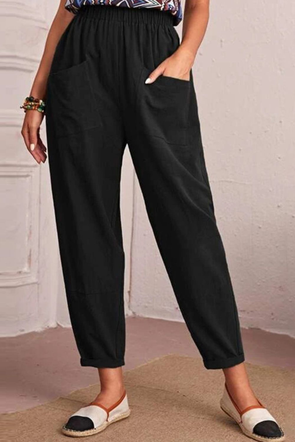 Elastic Waist Pocket Tapered Pants - Black / S - Bottoms - Pants - 5 - 2024