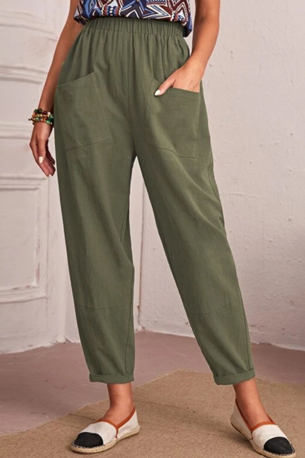 Elastic Waist Pocket Tapered Pants - Green / S - Bottoms - Pants - 1 - 2024