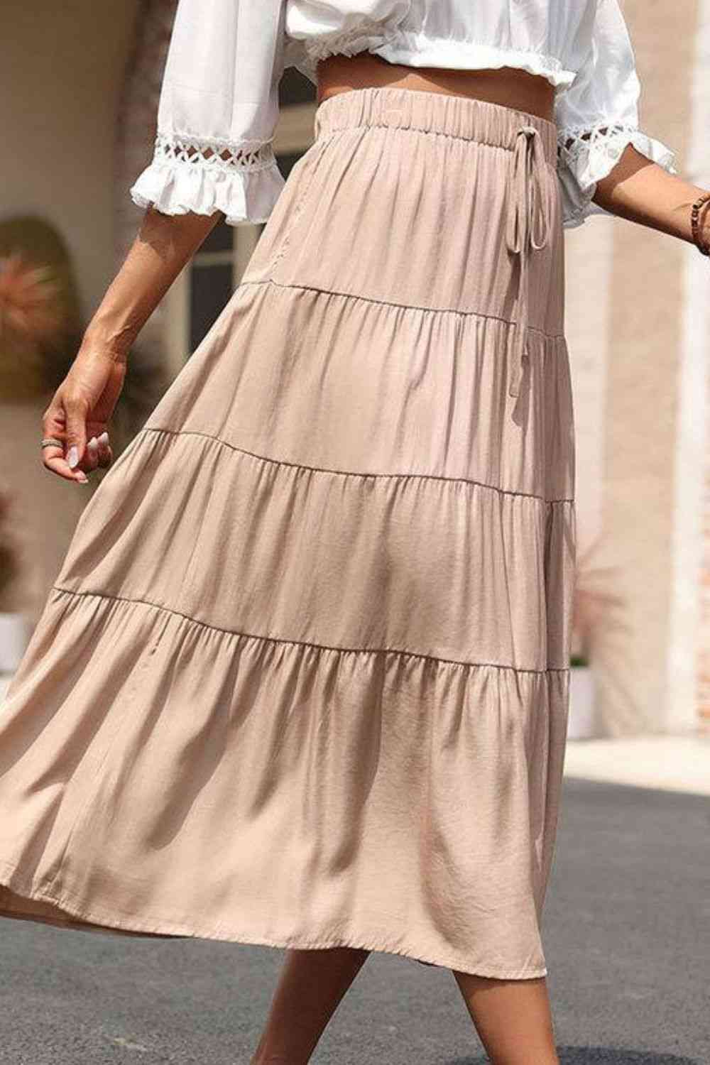 Elastic Waist Tiered Midi Skirt - Bottoms - Skirts - 3 - 2024