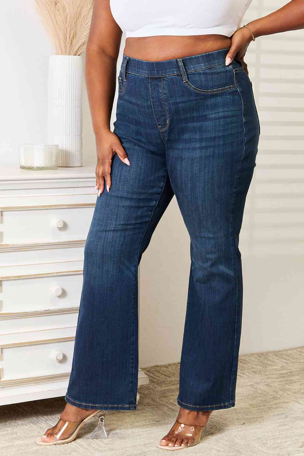 Elastic Waistband Slim Bootcut Jeans - Bottoms - Pants - 3 - 2024