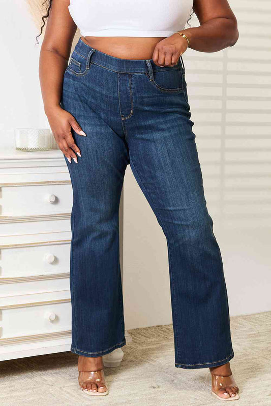 Elastic Waistband Slim Bootcut Jeans - Dark / 0(24) - Bottoms - Pants - 1 - 2024