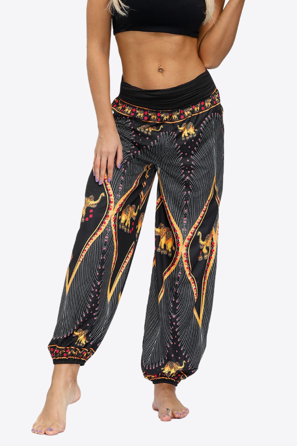 Exotic Style Printed Ruched Pants - Yellow / S - Bottoms - Pants - 7 - 2024
