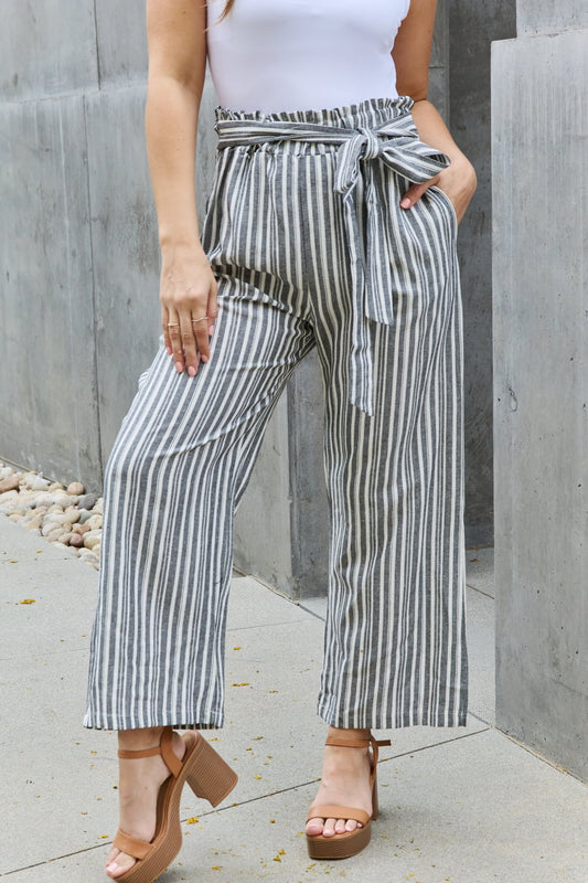 Find Your Path Full Size Paperbag Waist Striped Culotte Pants - Green / S - Bottoms - Pants - 1 - 2024