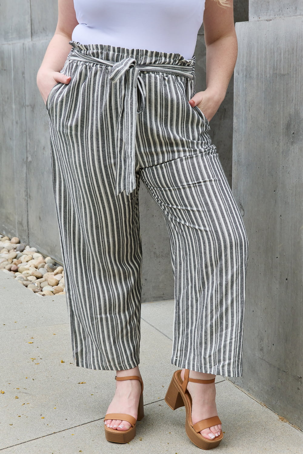 Find Your Path Full Size Paperbag Waist Striped Culotte Pants - Bottoms - Pants - 6 - 2024