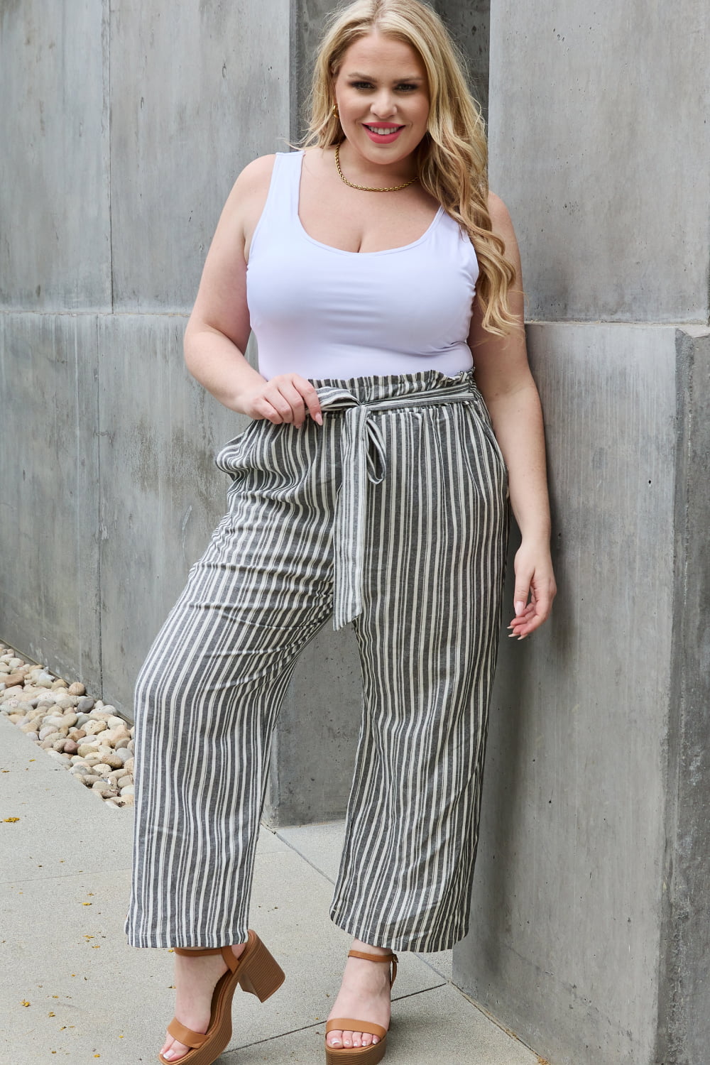 Find Your Path Full Size Paperbag Waist Striped Culotte Pants - Bottoms - Pants - 9 - 2024