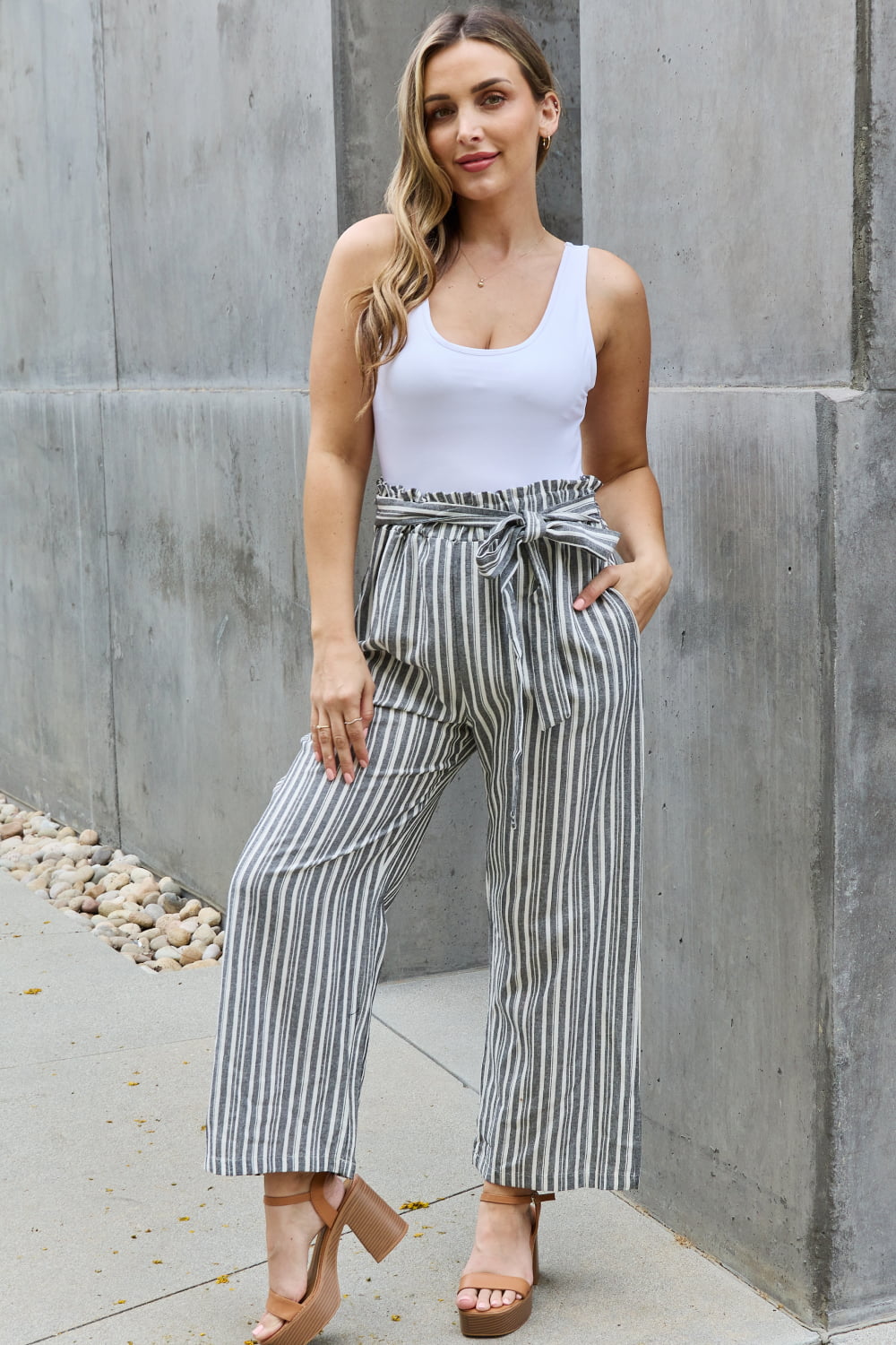 Find Your Path Full Size Paperbag Waist Striped Culotte Pants - Bottoms - Pants - 4 - 2024