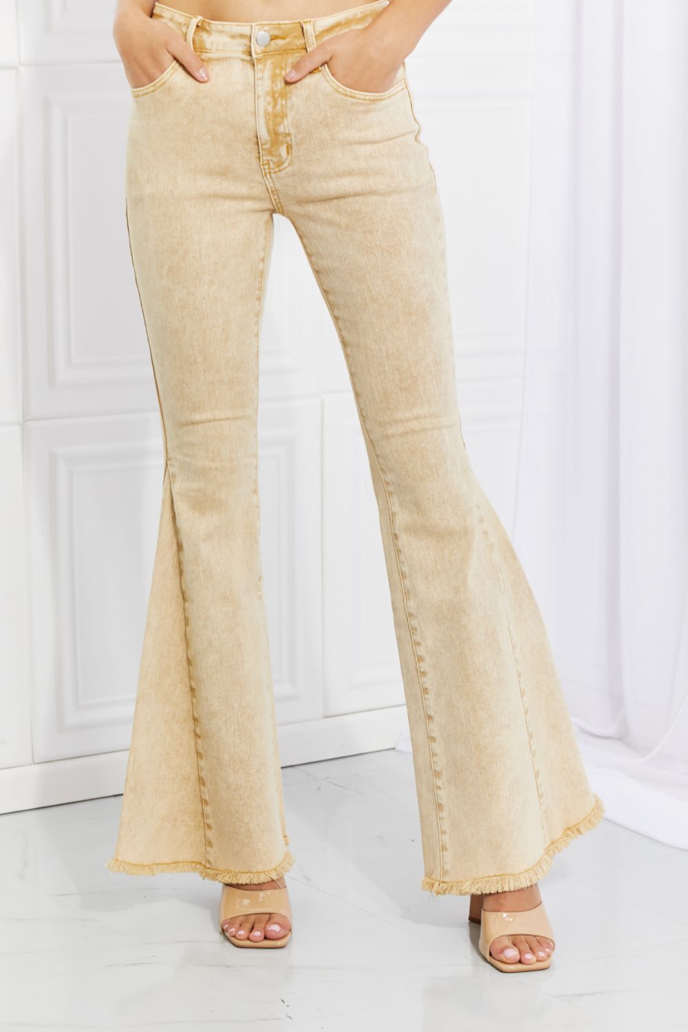Flip Side Fray Hem Bell Bottom Jeans in Yellow - Bottoms - Pants - 3 - 2024