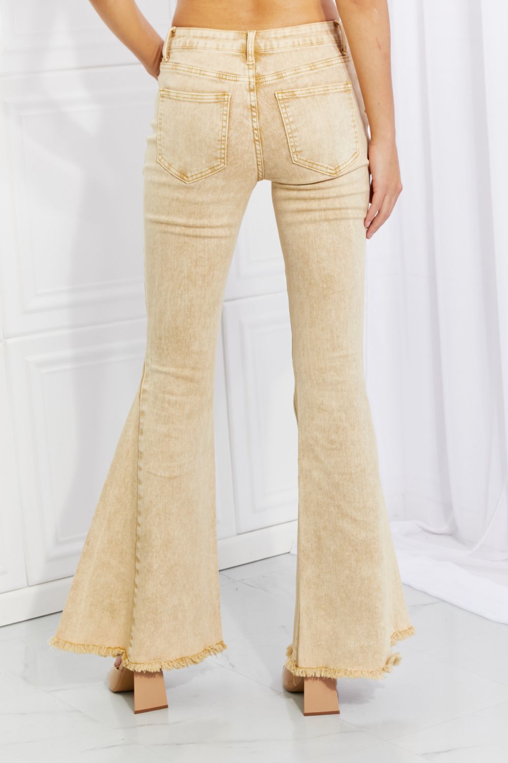Flip Side Fray Hem Bell Bottom Jeans in Yellow - Bottoms - Pants - 2 - 2024