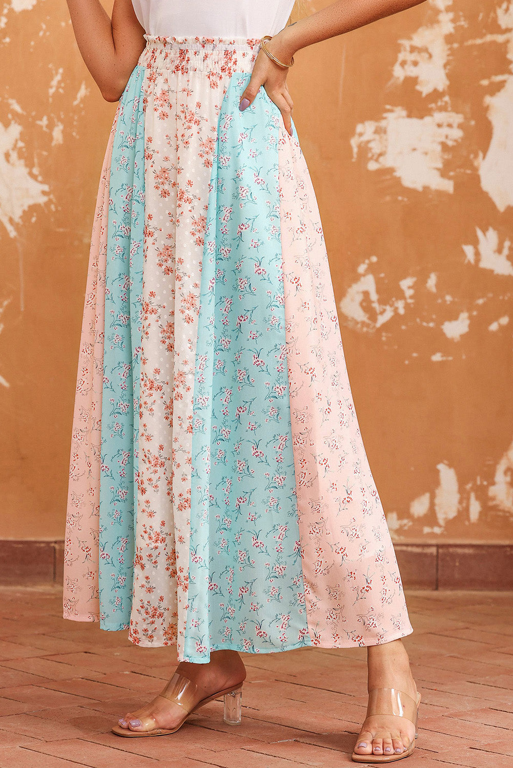 Floral Color Block Smocked Waist Maxi Skirt - Bottoms - Skirts - 3 - 2024