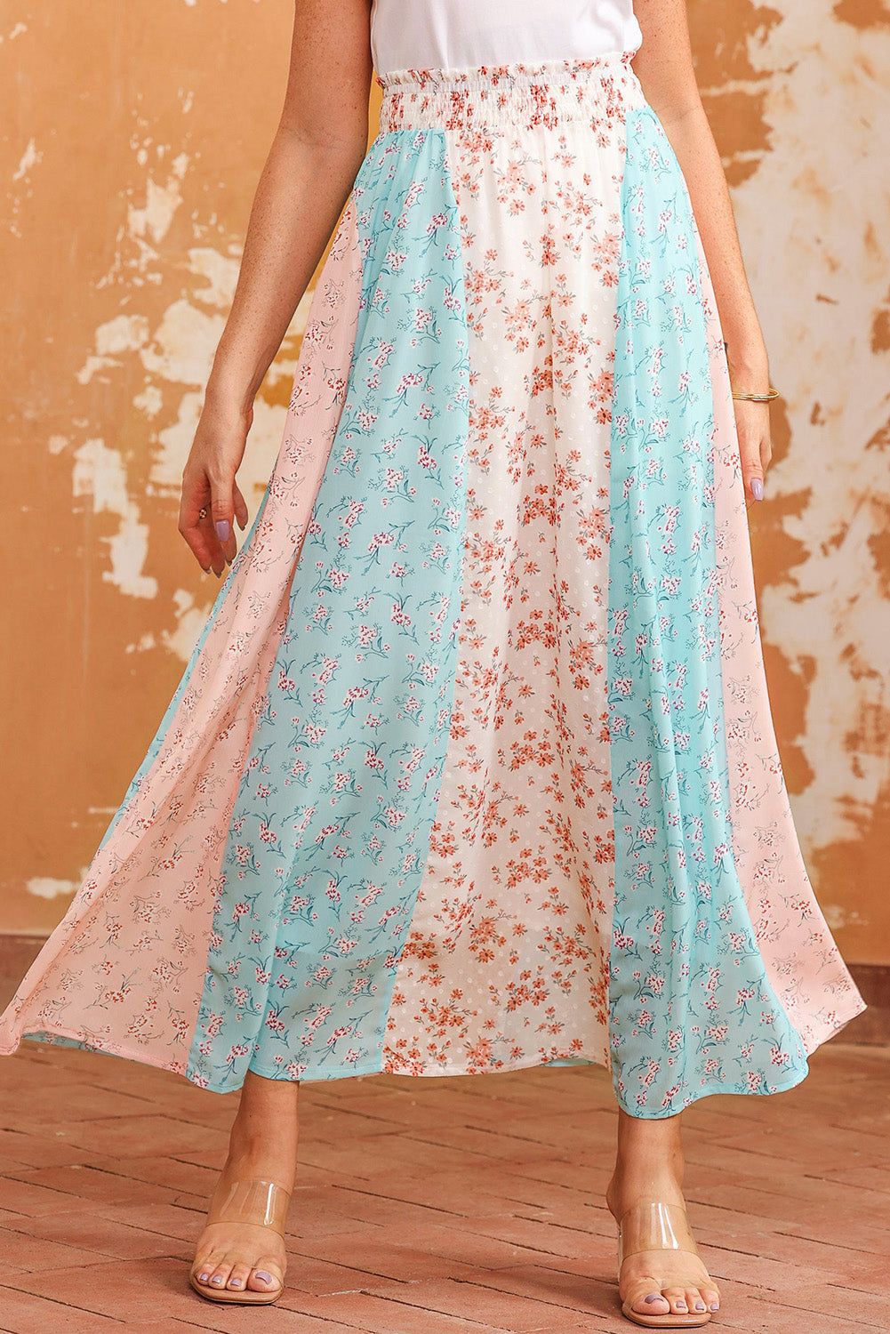 Floral Color Block Smocked Waist Maxi Skirt - Floral / S - Bottoms - Skirts - 1 - 2024