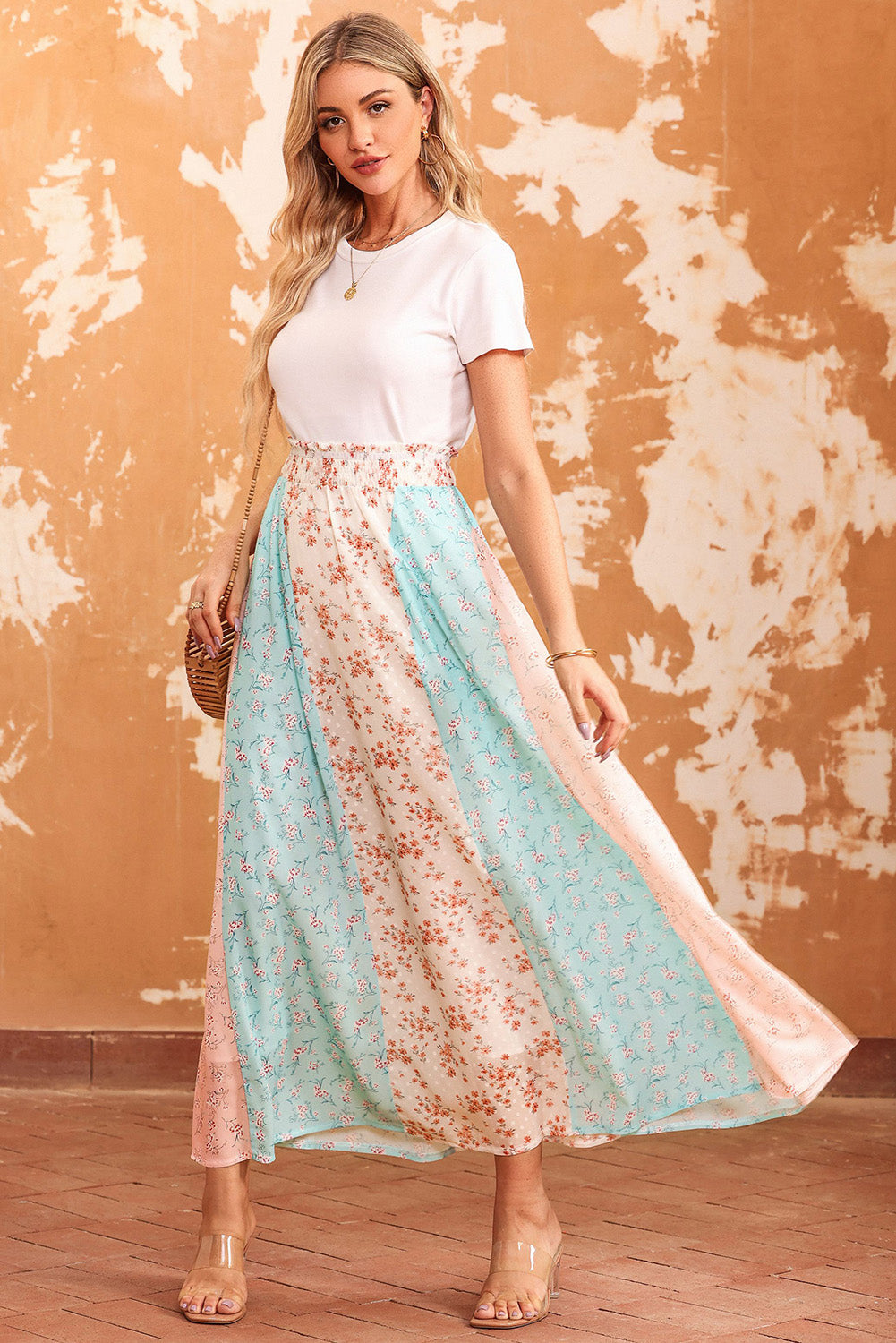 Floral Color Block Smocked Waist Maxi Skirt - Bottoms - Skirts - 5 - 2024