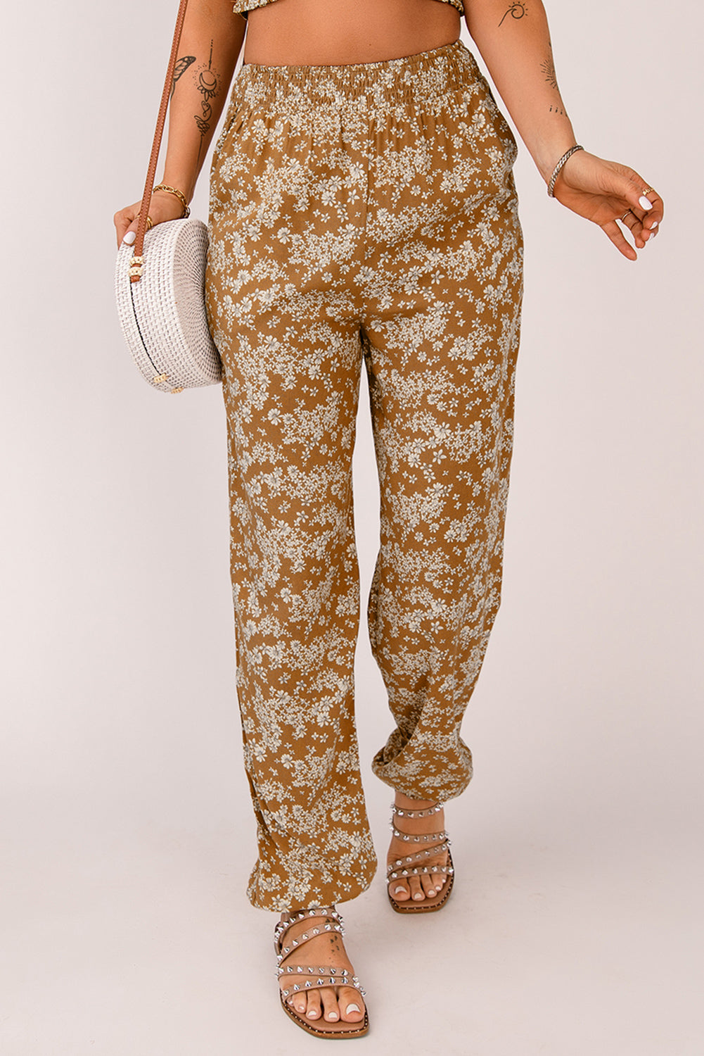 Floral Smocked Waist Pants - Orange / XL - Bottoms - Pants - 3 - 2024