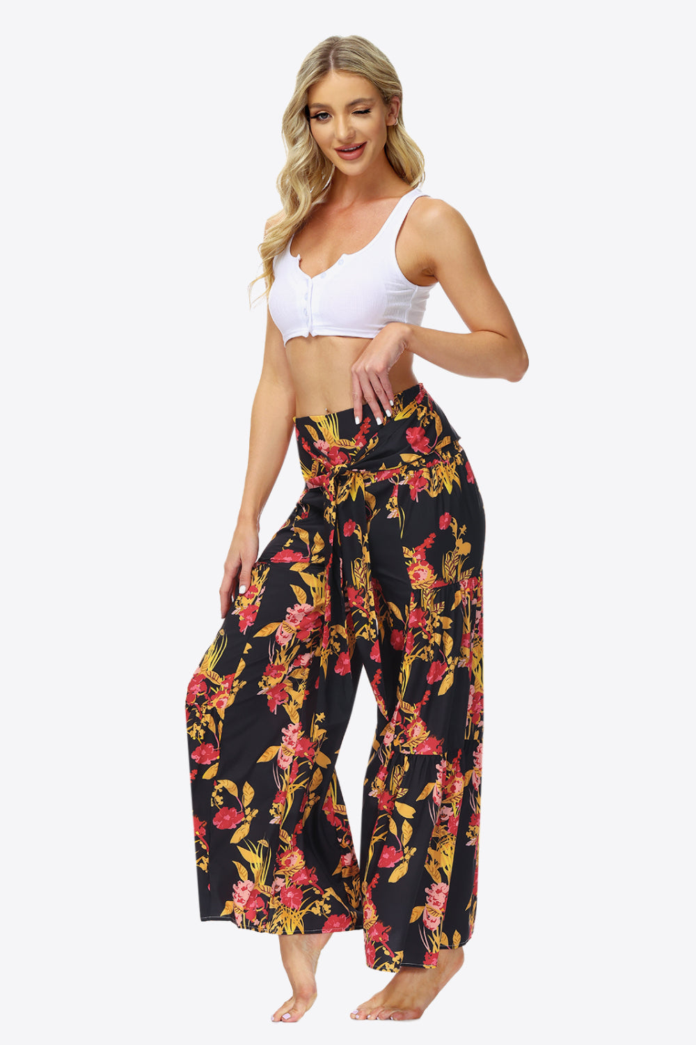 Floral Tie-Waist Tiered Culottes - Bottoms - Pants - 15 - 2024