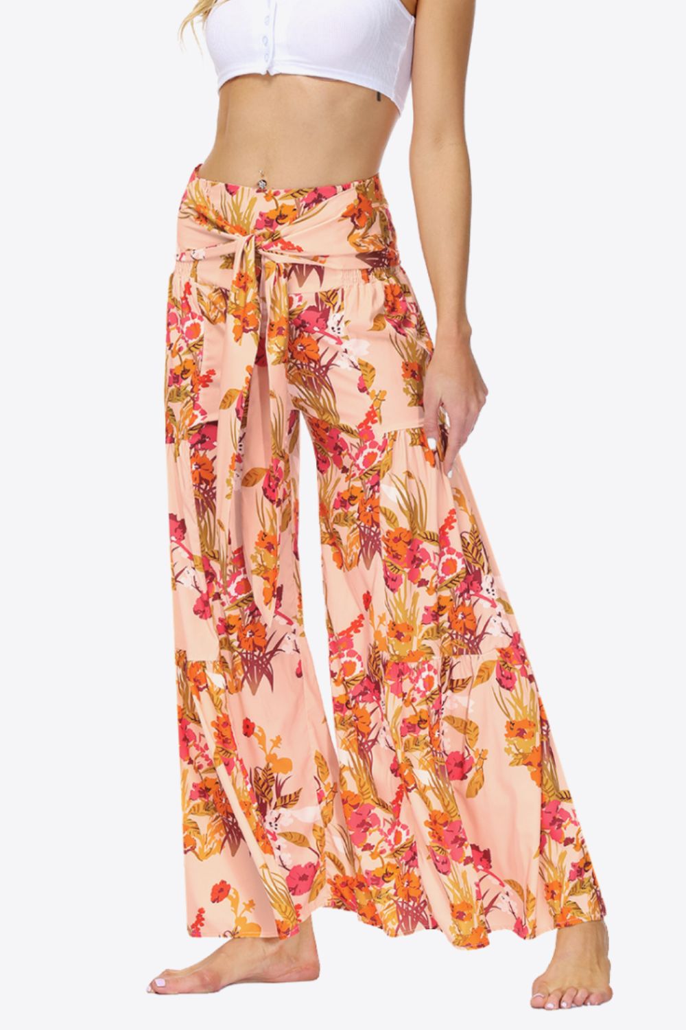 Floral Tie-Waist Tiered Culottes - Orange / S - Bottoms - Pants - 27 - 2024