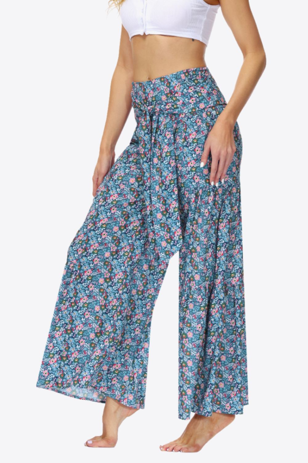 Floral Tie-Waist Tiered Culottes - Blue / S - Bottoms - Pants - 8 - 2024